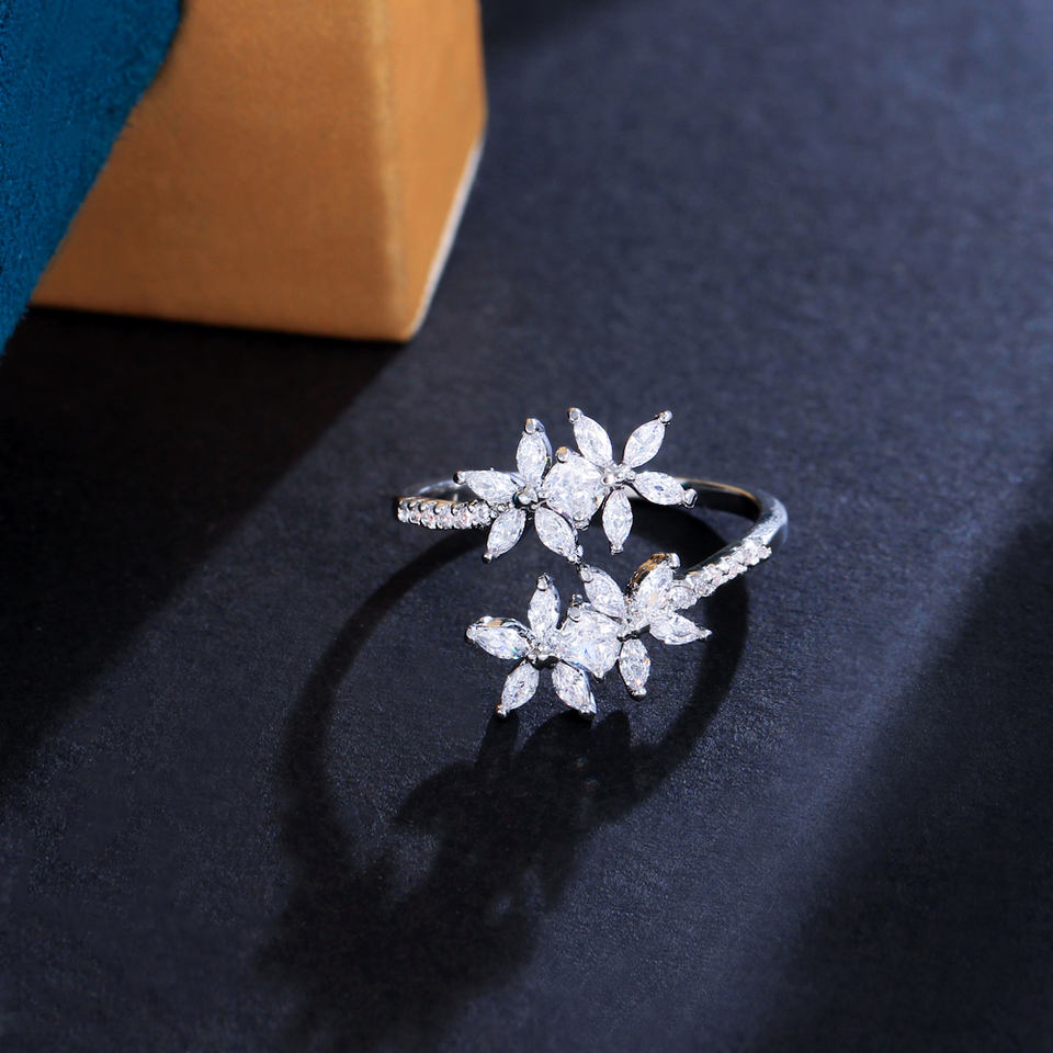 Flower Shape CZ Adjustable Ring