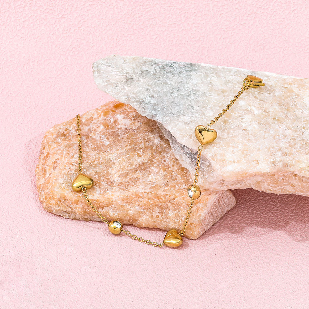 Dainty Heart CZ Bracelet | 18K Gold Plated