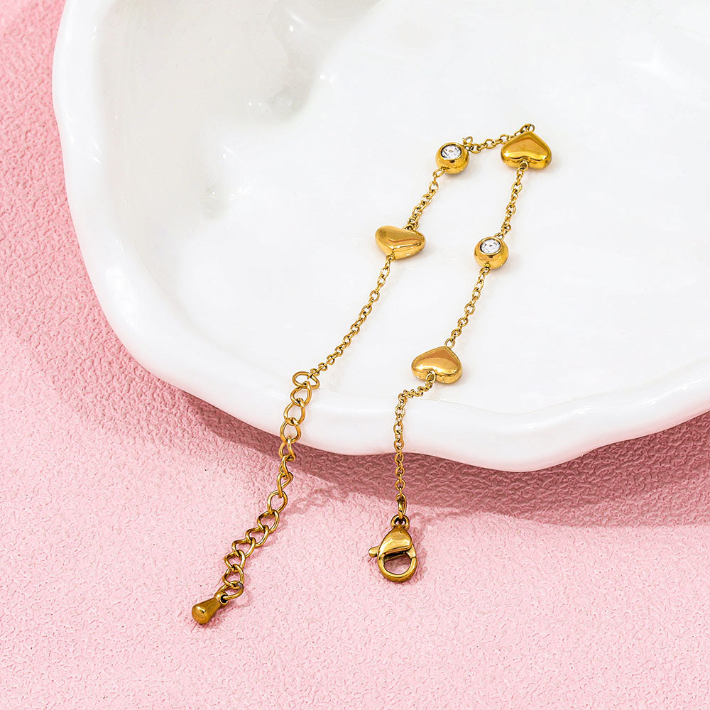 Dainty Heart CZ Bracelet | 18K Gold Plated