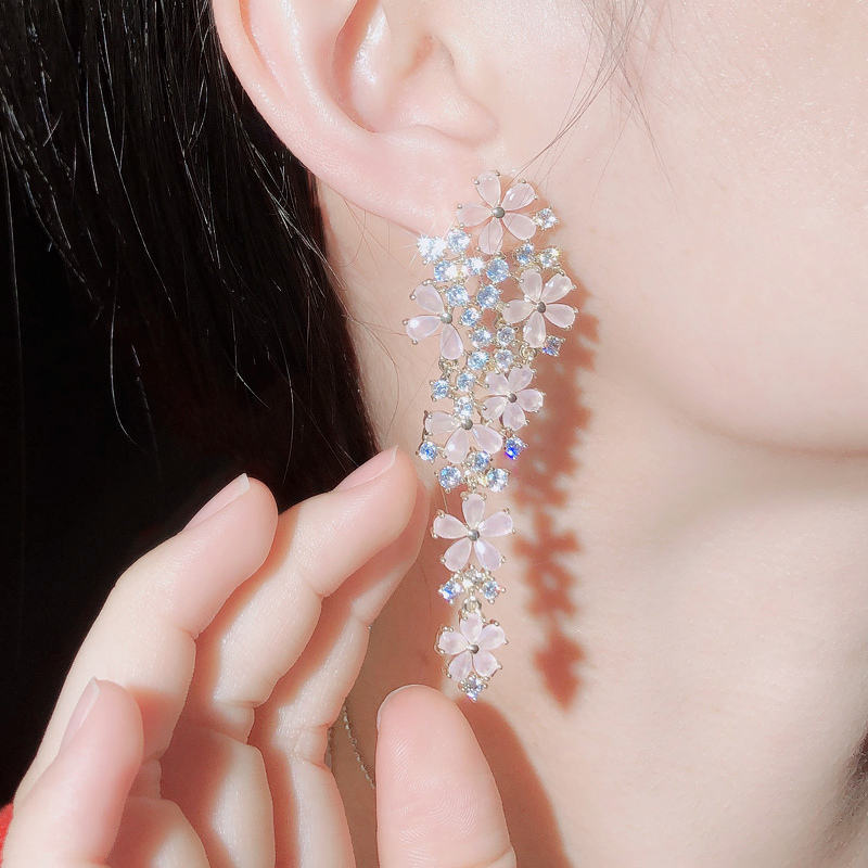Cluster Flower Cubic Zirconia Drop Earrings