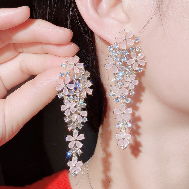 Cluster Flower Cubic Zirconia Drop Earrings