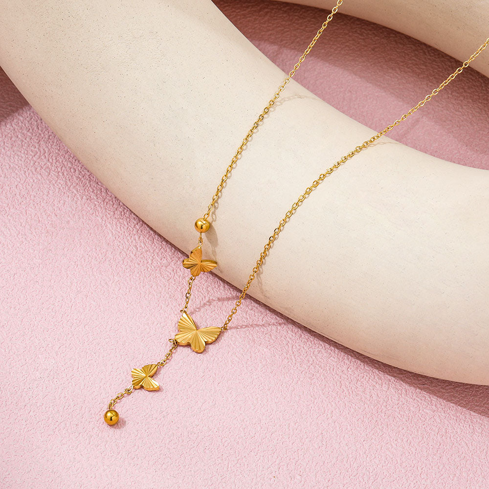 Butterfly Pendant Tassel Necklace | 18K Gold Plated
