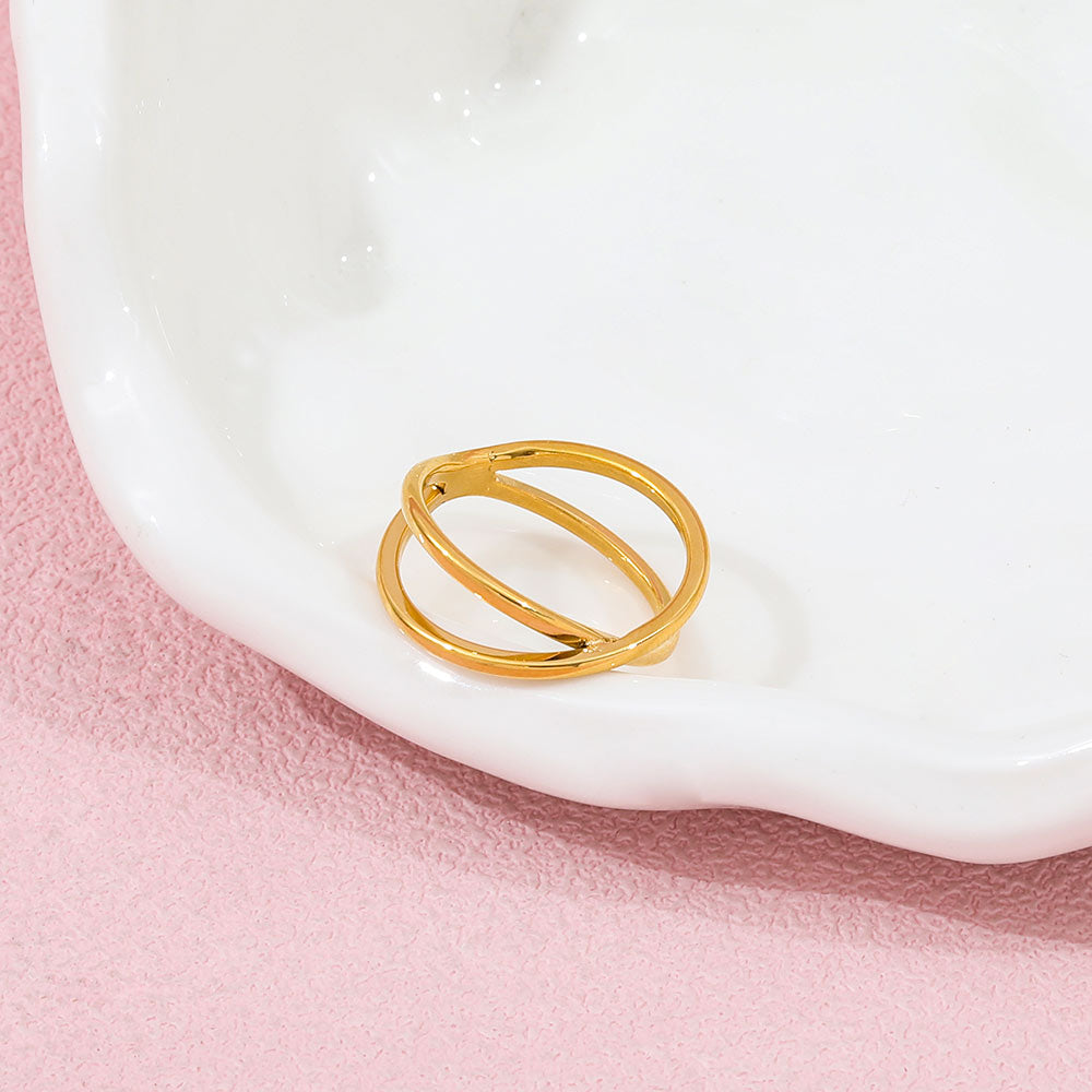 Double-layer Cross Ring | 18K Gold Plated