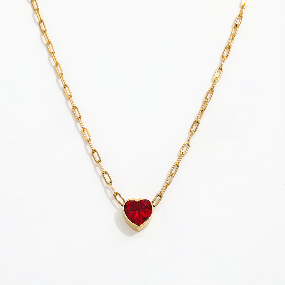 Dainty Red Heart Pendant Necklace | 18K Gold Plated