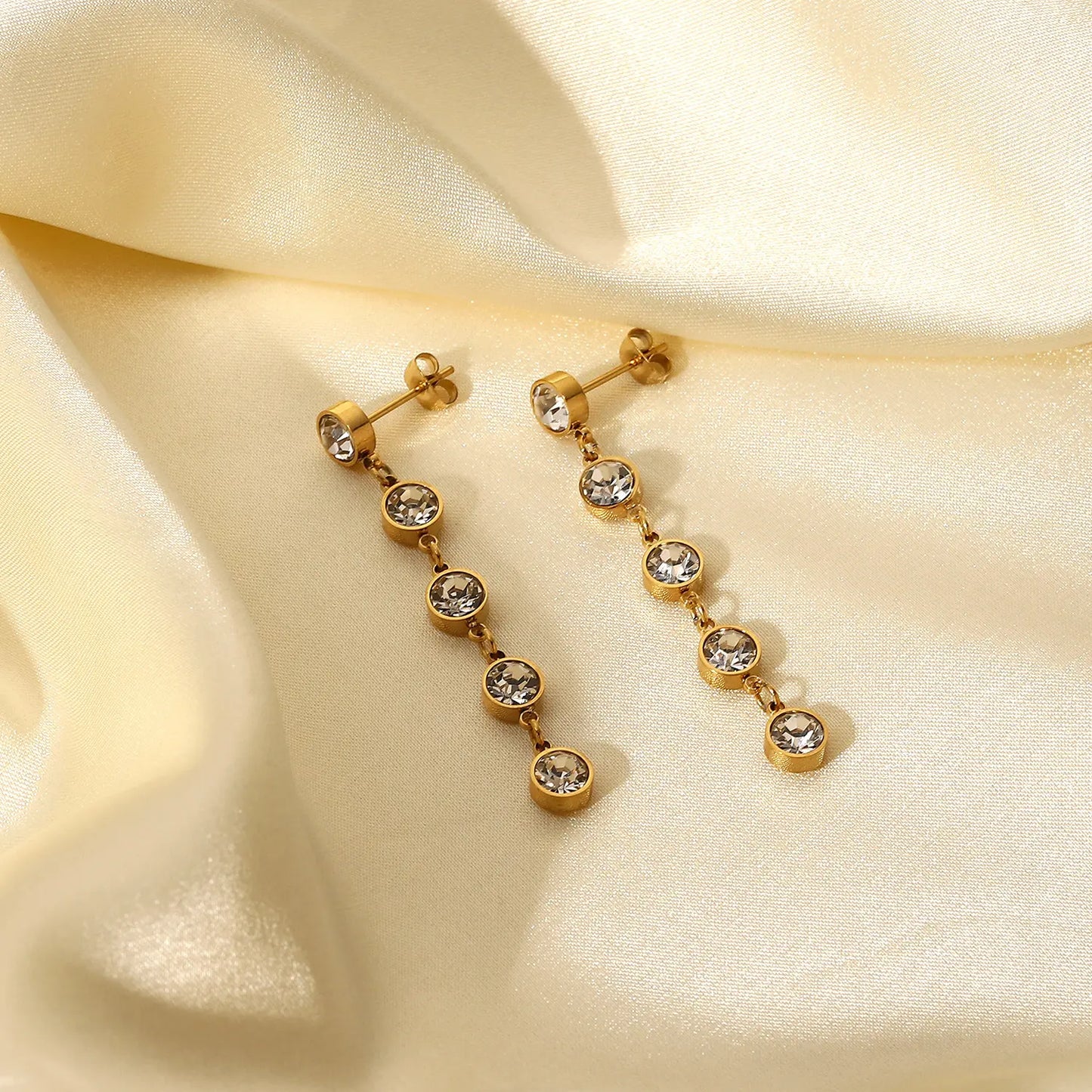 Round CZ 18K Gold Plated Tassel Earrings
