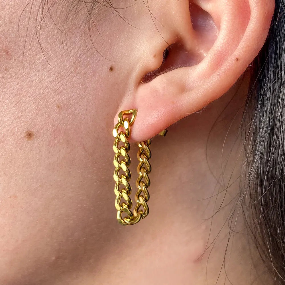 Double Chain 18K Gold Plated Hoop Earrings