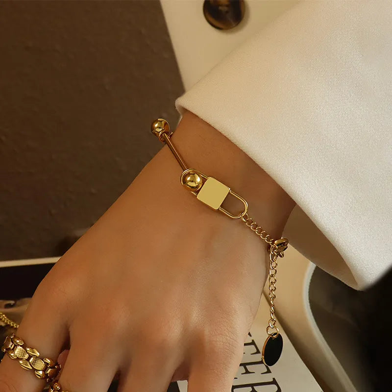 Thick Chunky 18K Gold Plated Lock Bracelet