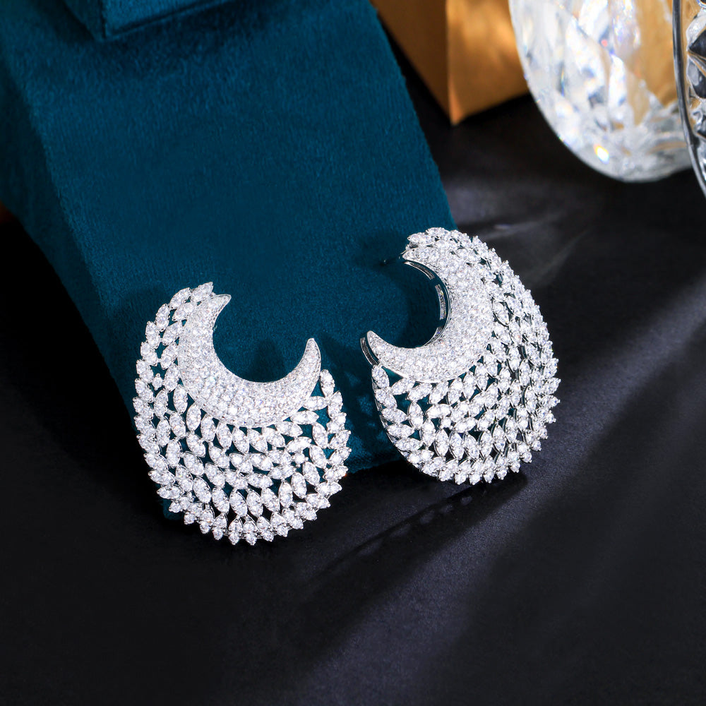 Moon Shape Cubic Zirconia Drop Earrings