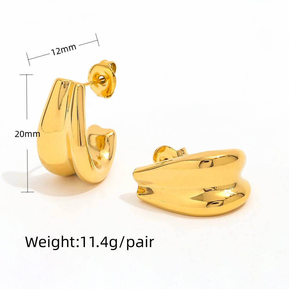 Double-layer C Shaped Earrings | 18K Gold Plated