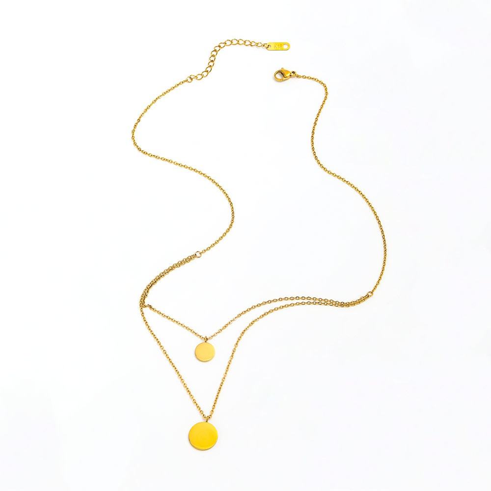 Double-layer Round Pendant Necklace | 18K Gold Plated