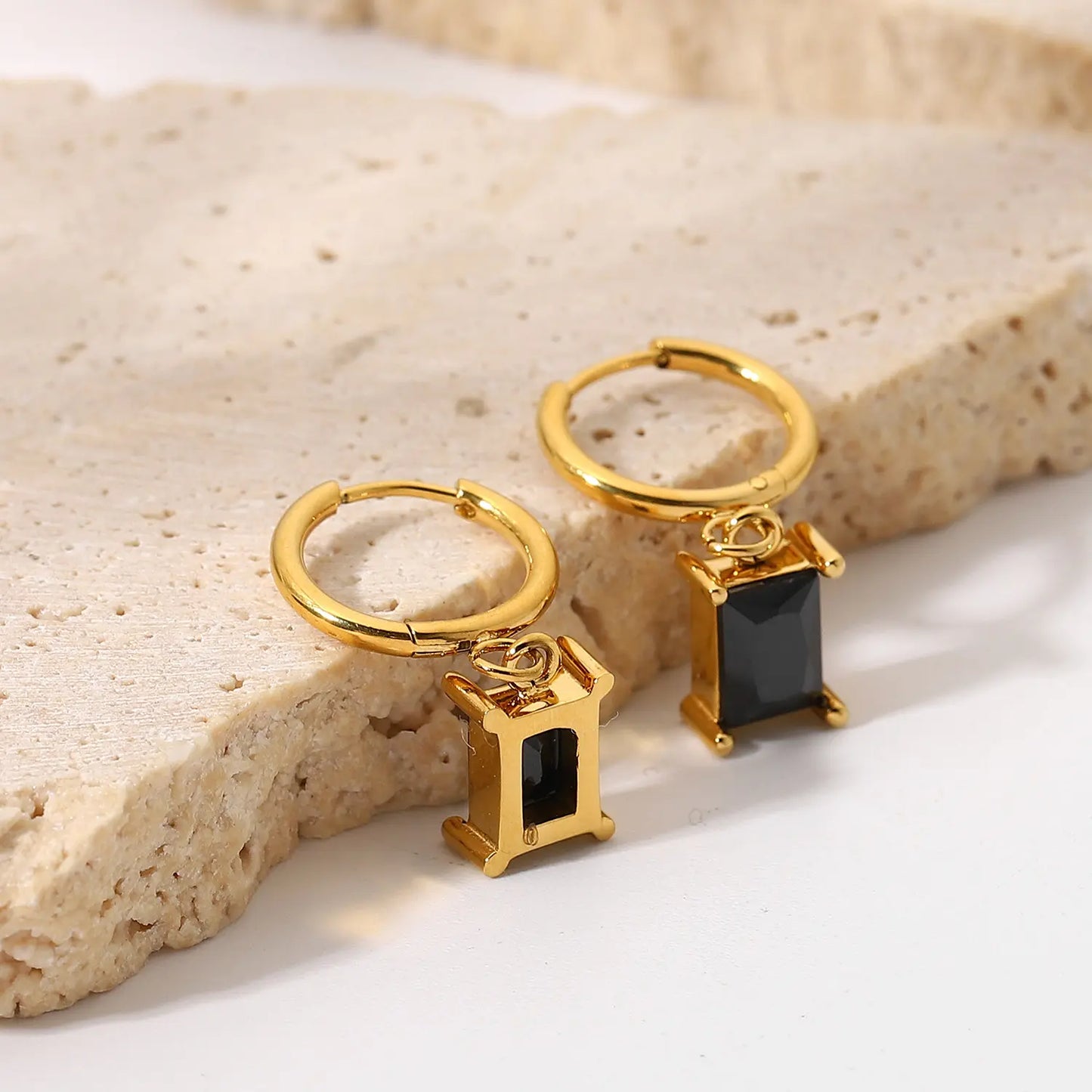 Mini Rectangle 18K Gold Plated Hoop Earrings
