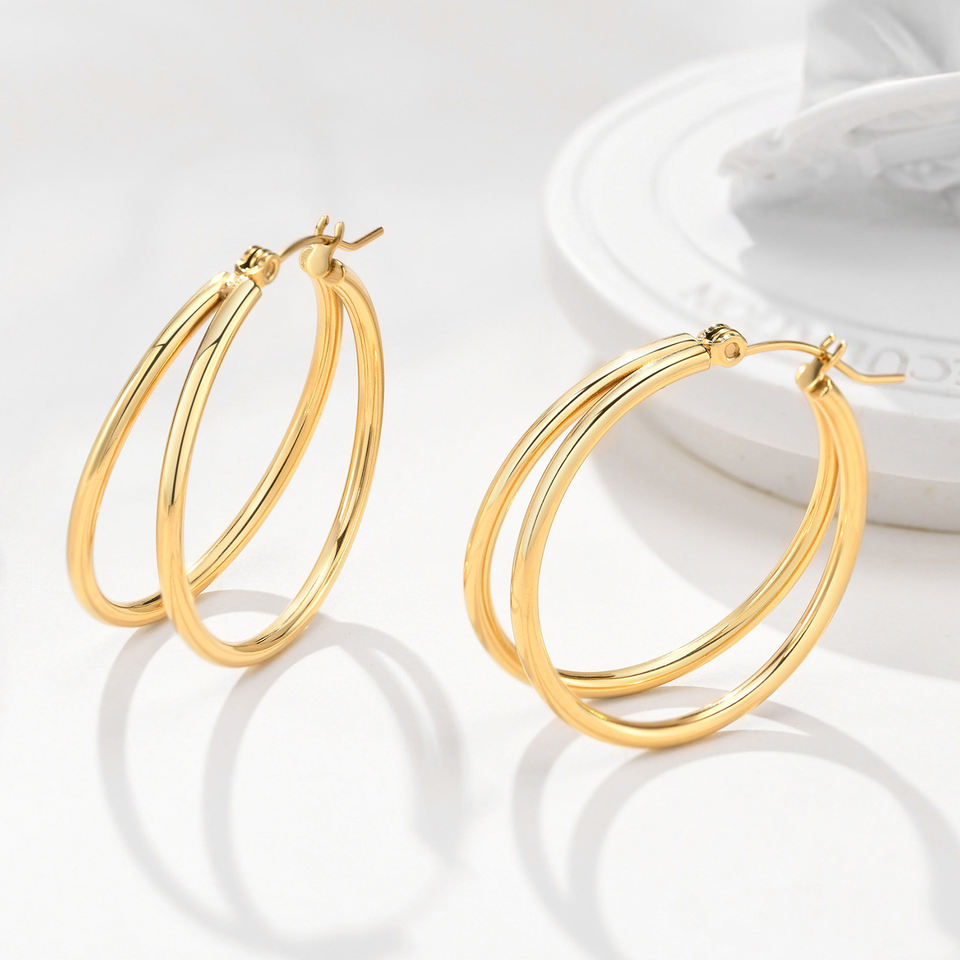 Hollow Tube 18K Gold Plated Hoop Earrings