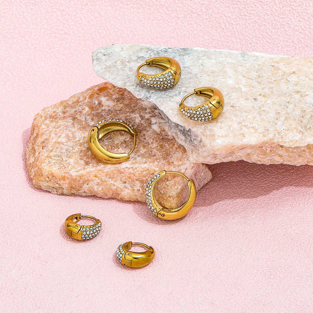 CZ Pave Huggie Earrings | 18K Gold Plated