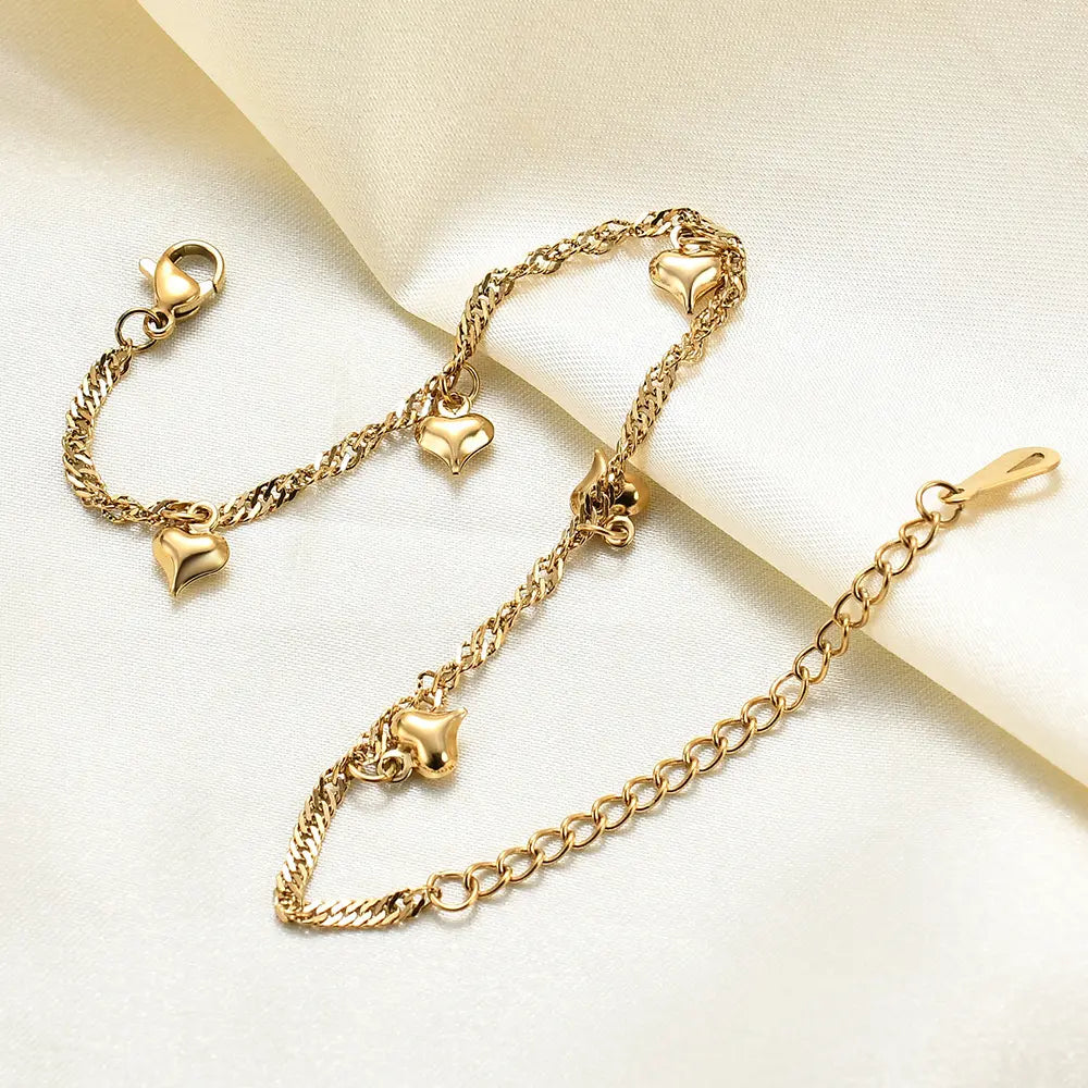 Love Heart 18K Gold Plated Charm Bracelet