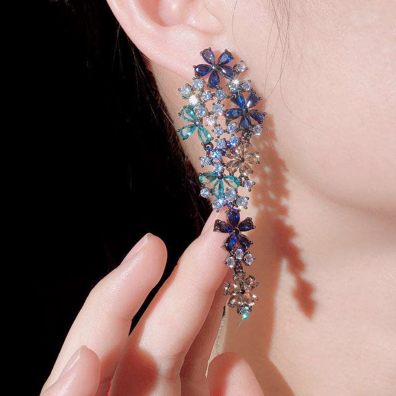 Multi Color Cubic Zirconia Flower Earrings