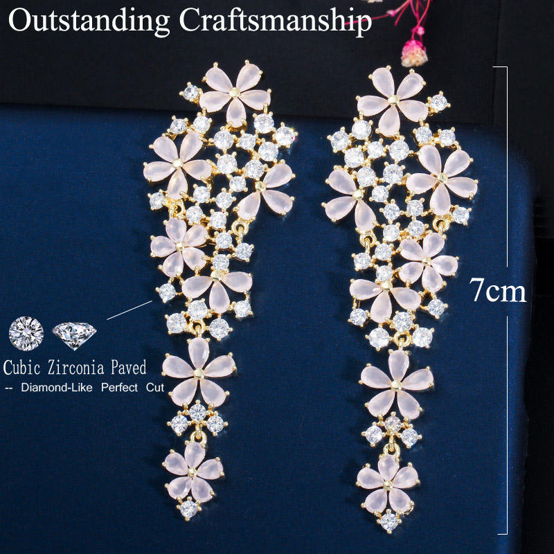 Cluster Flower Cubic Zirconia Drop Earrings