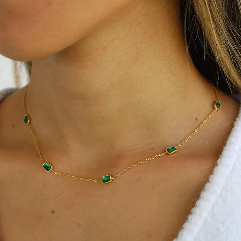 Green CZ Emerald Necklace & Bracelet