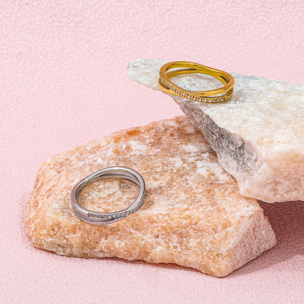 Half Pave Double-layer Cross Ring | 18K Gold Plated