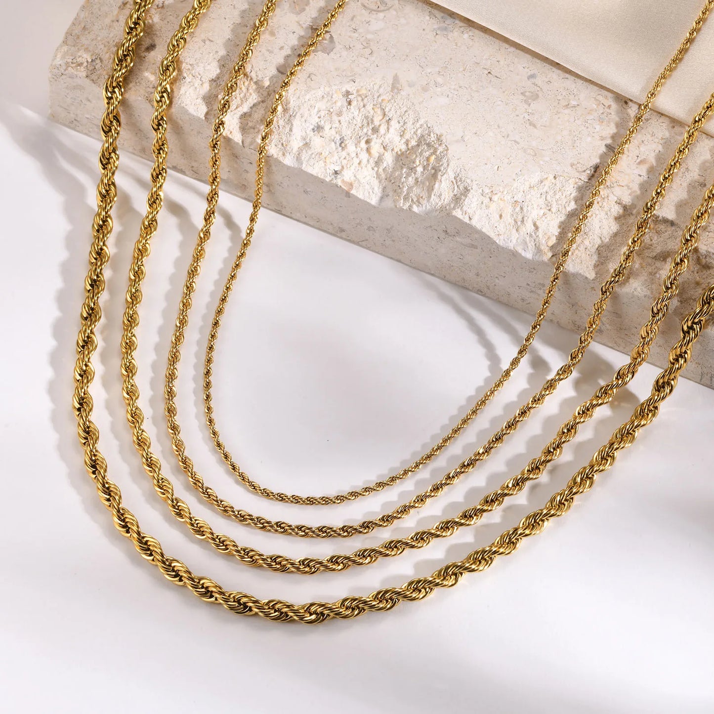 Simple Rope Chain 18K Gold Plated Necklace