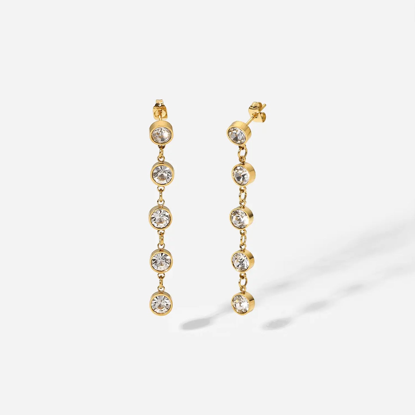 Round CZ 18K Gold Plated Tassel Earrings