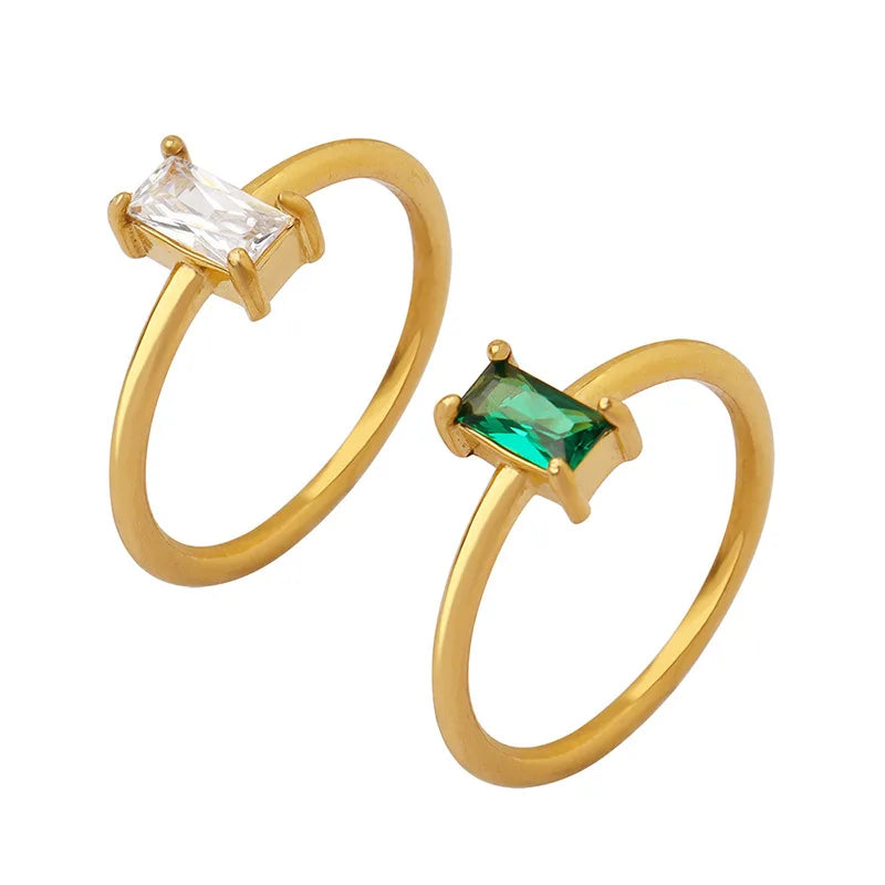 Rectangle CZ 18K Gold Plated Rings