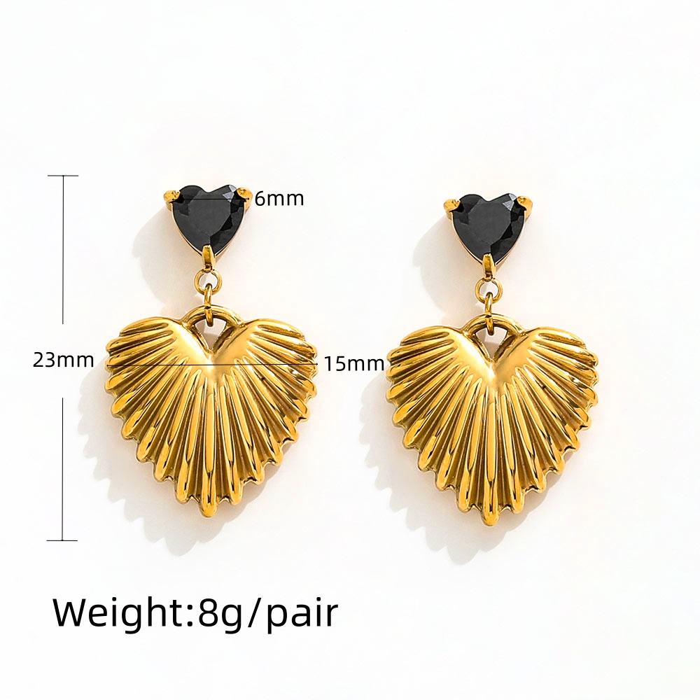 Black Heart Drop Earrings | 18K Gold Plated