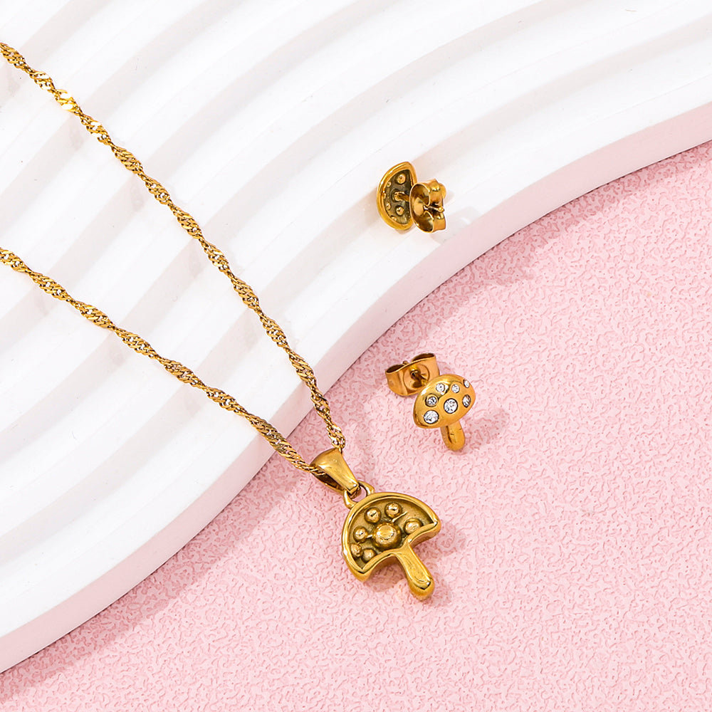 Mushroom CZ Pendant Necklace & Earrings