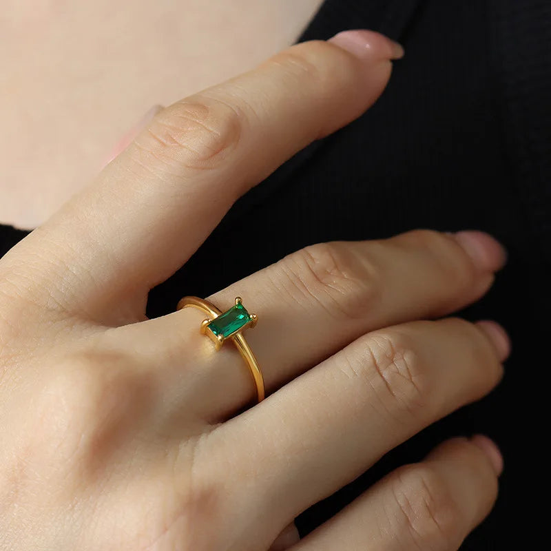 Rectangle CZ 18K Gold Plated Rings