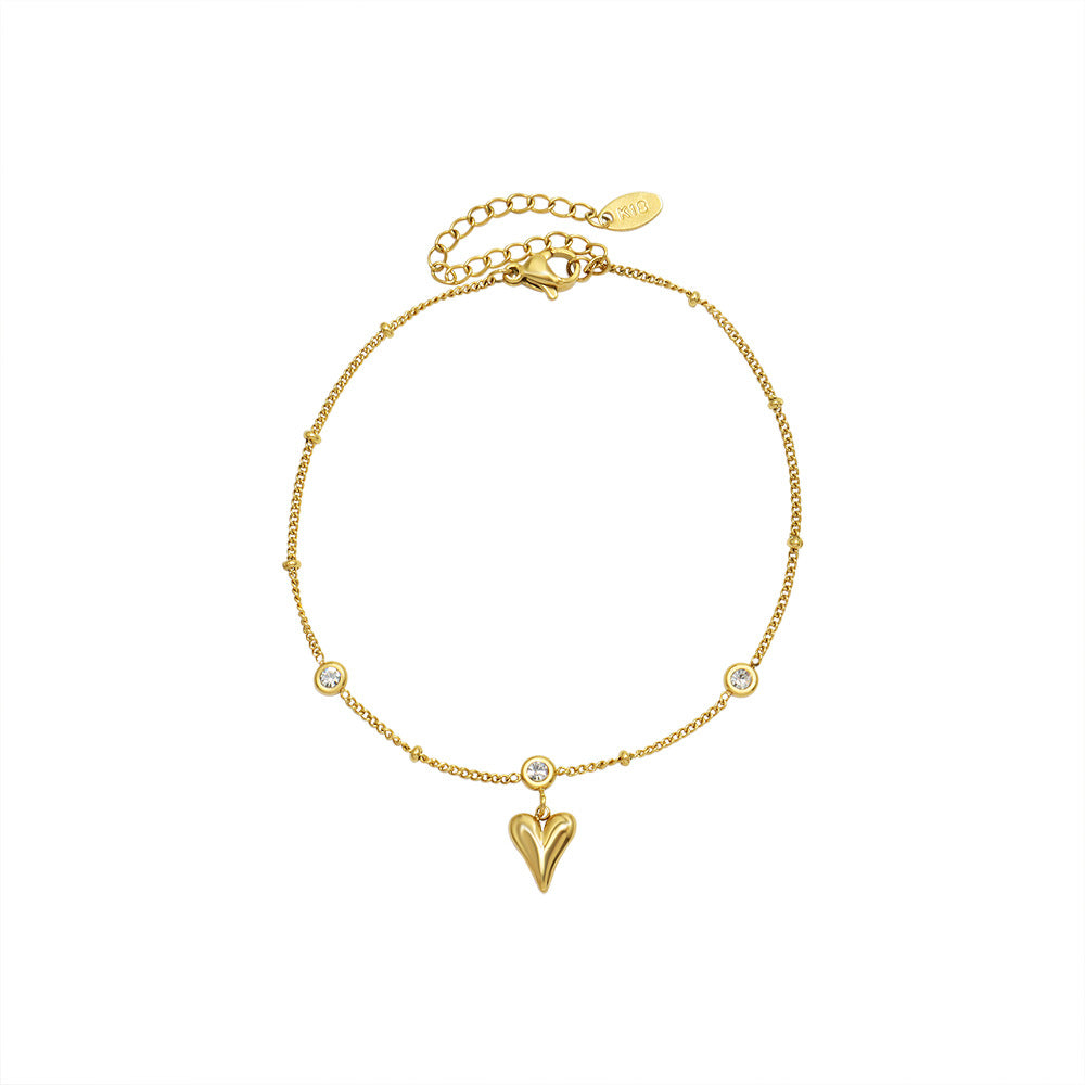 Heart Charm CZ Anklet | 18K Gold Plated