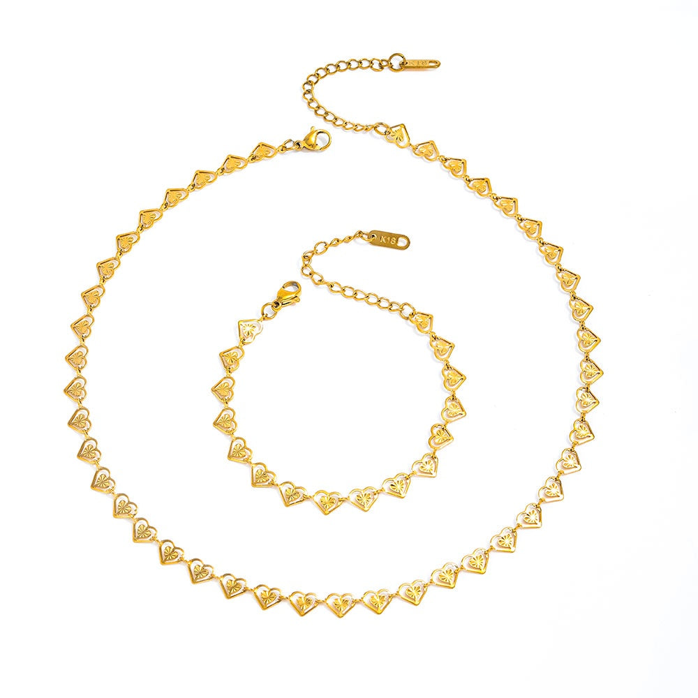 Love Heart Burst Hollow Necklace Bracelet Set