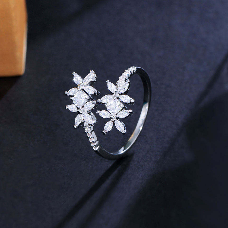 Flower Shape CZ Adjustable Ring
