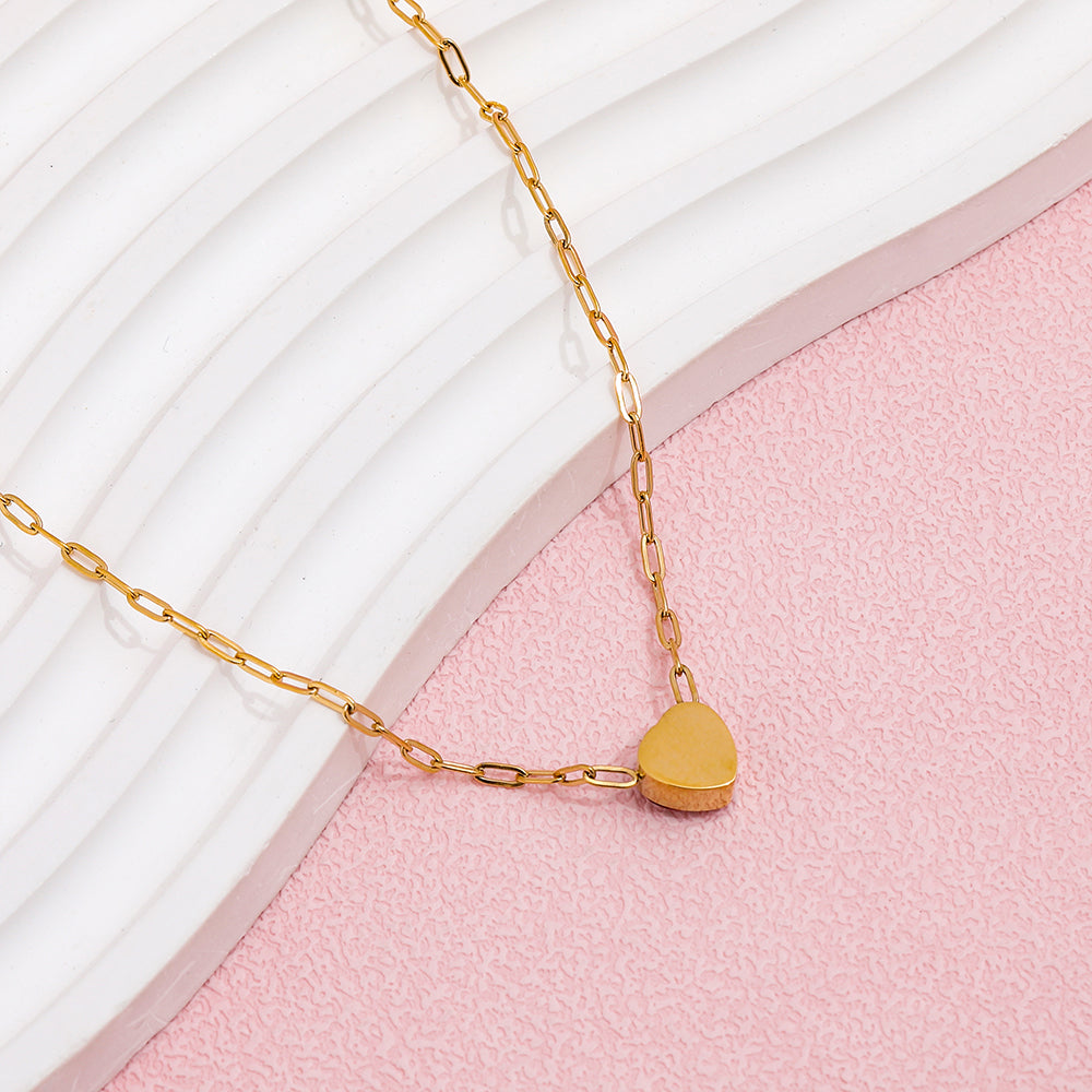 Dainty Red Heart Pendant Necklace | 18K Gold Plated