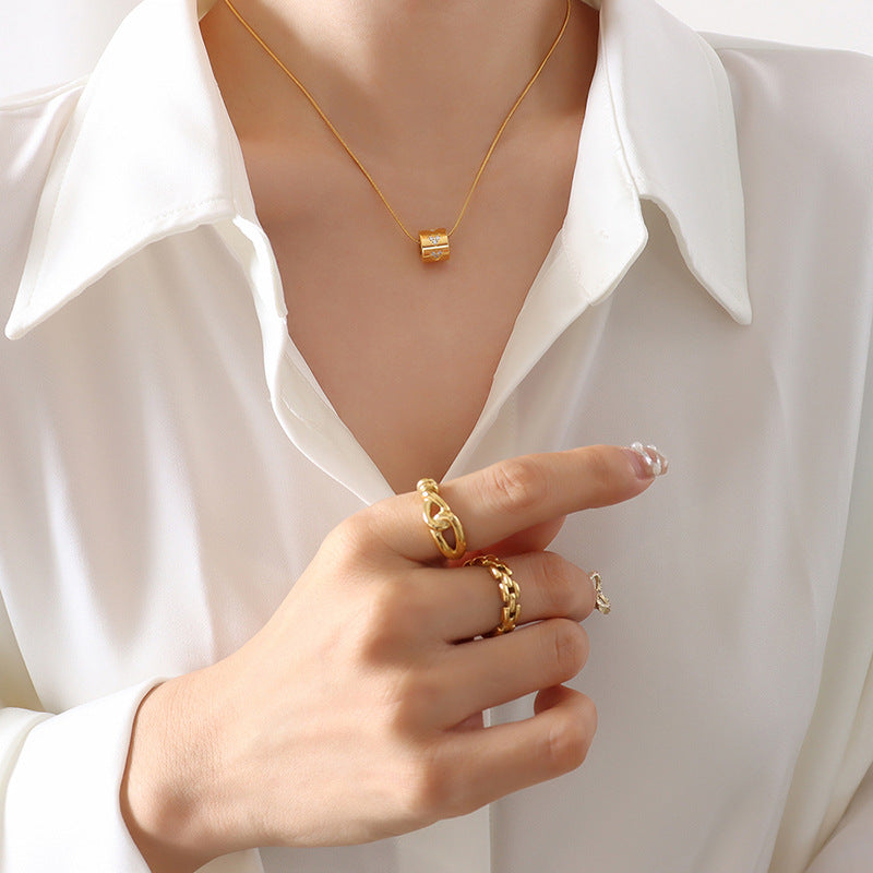 Hollowed Cylindrical Pendant Necklace | 18K Gold Plated