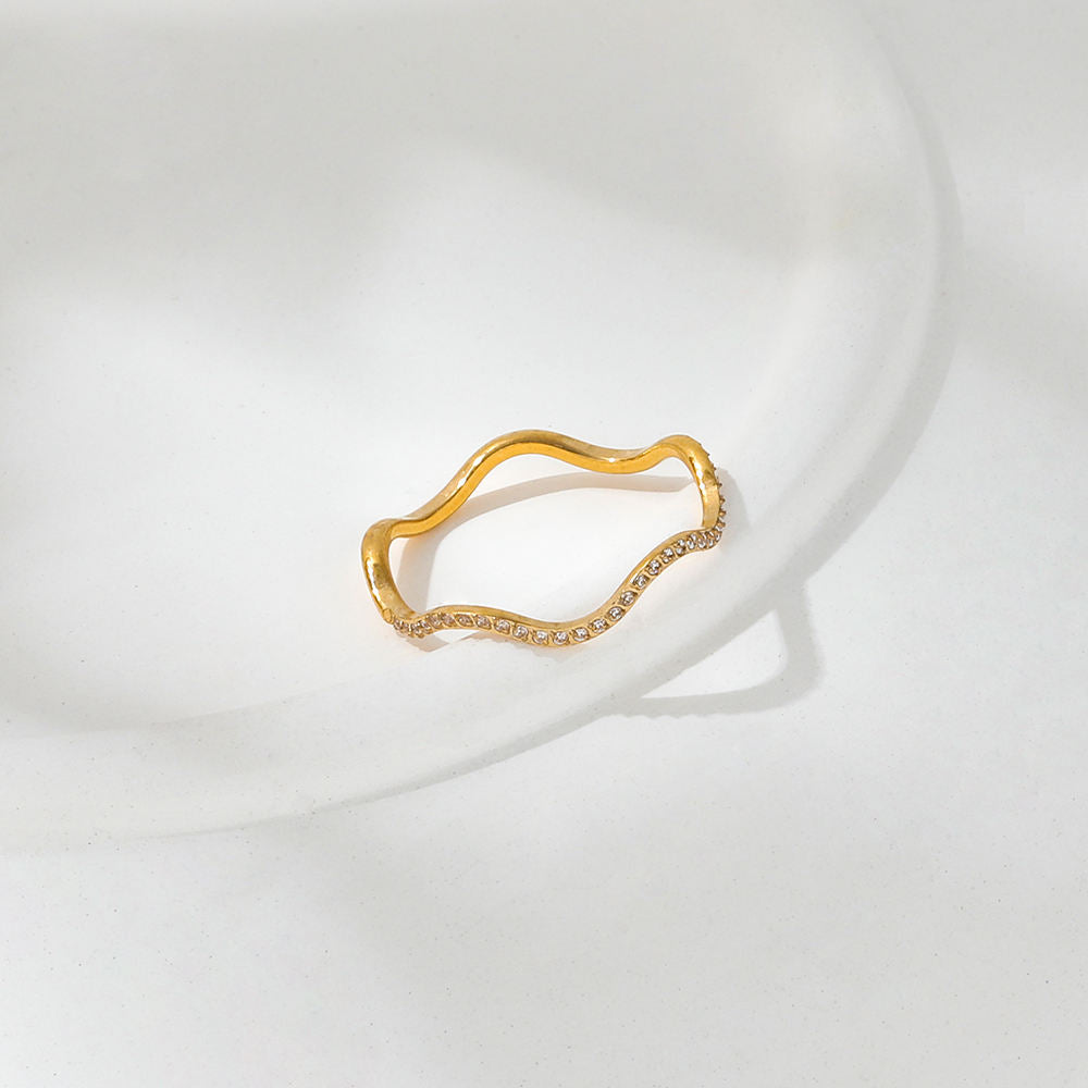 Waved CZ Half Pave Ring | 18K Gold Plated