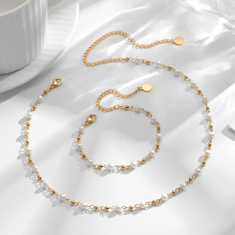 Freshwater Pearl Choker Necklace & Bracelet