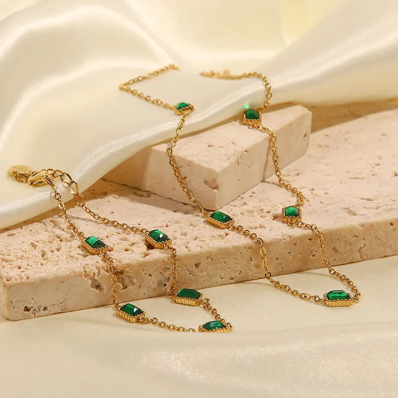 Green CZ Emerald Necklace & Bracelet