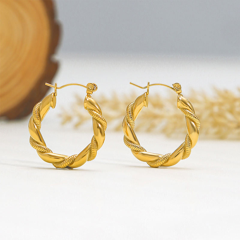 Retro Twisted 18K Gold Plated Hoop Earrings