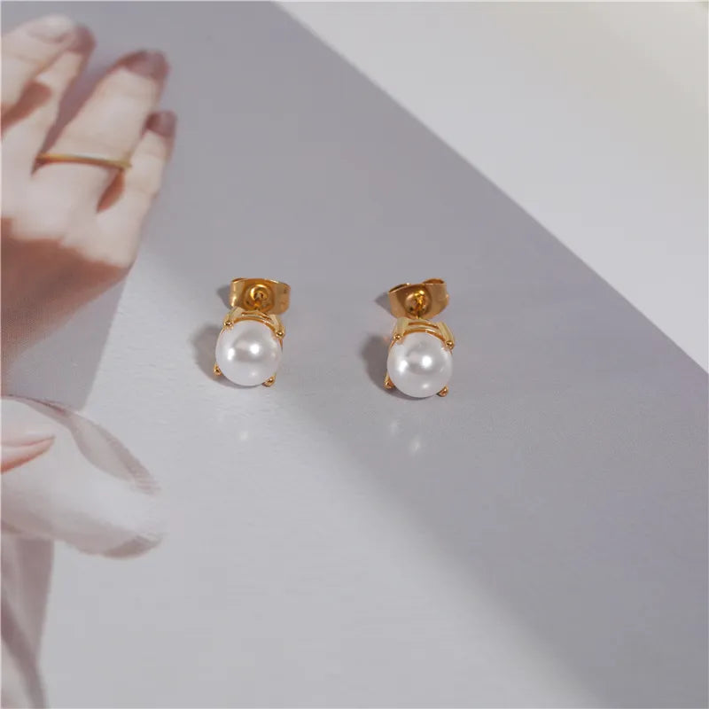 Pearl 18K Gold Plated Stud Earrings