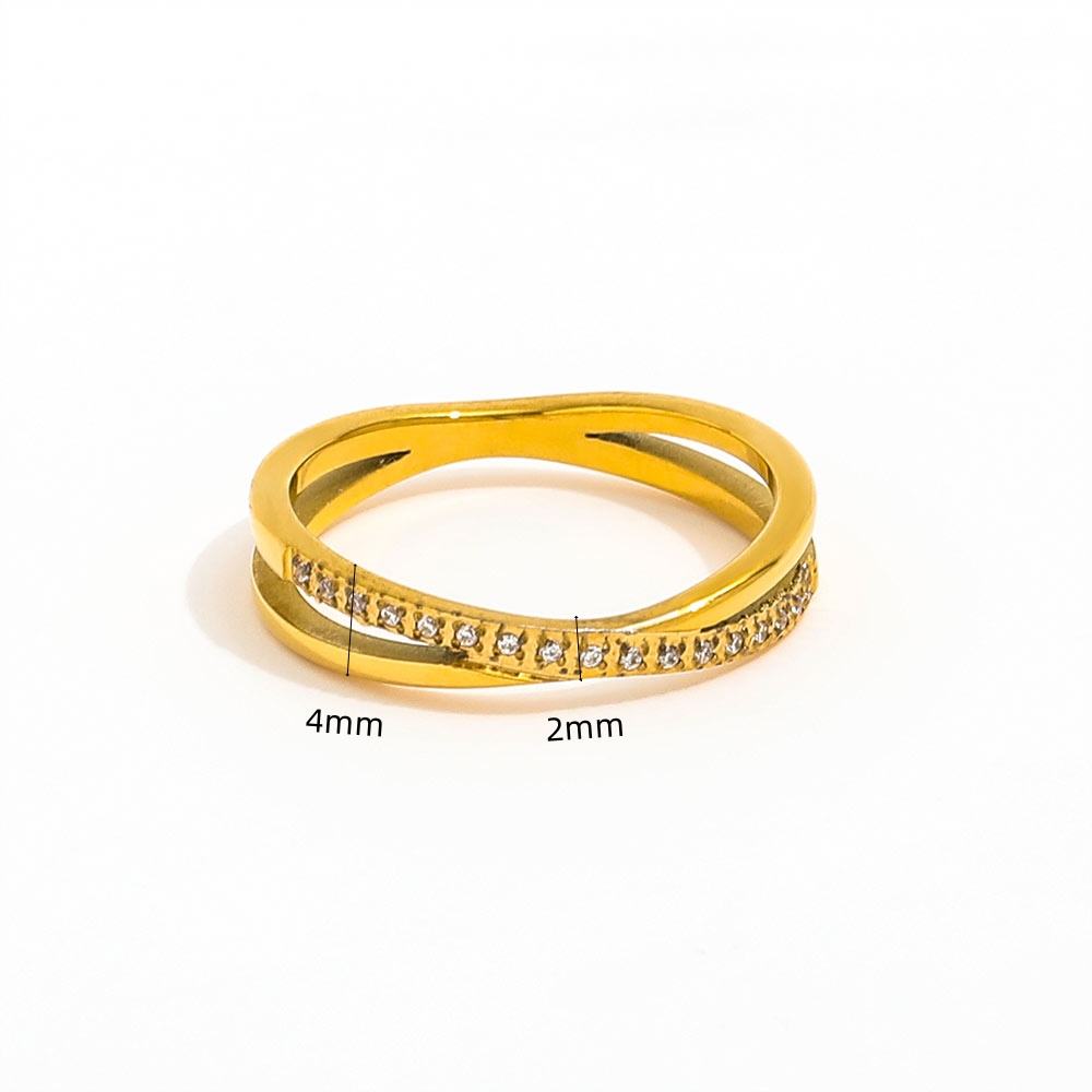 Half Pave Double-layer Cross Ring | 18K Gold Plated