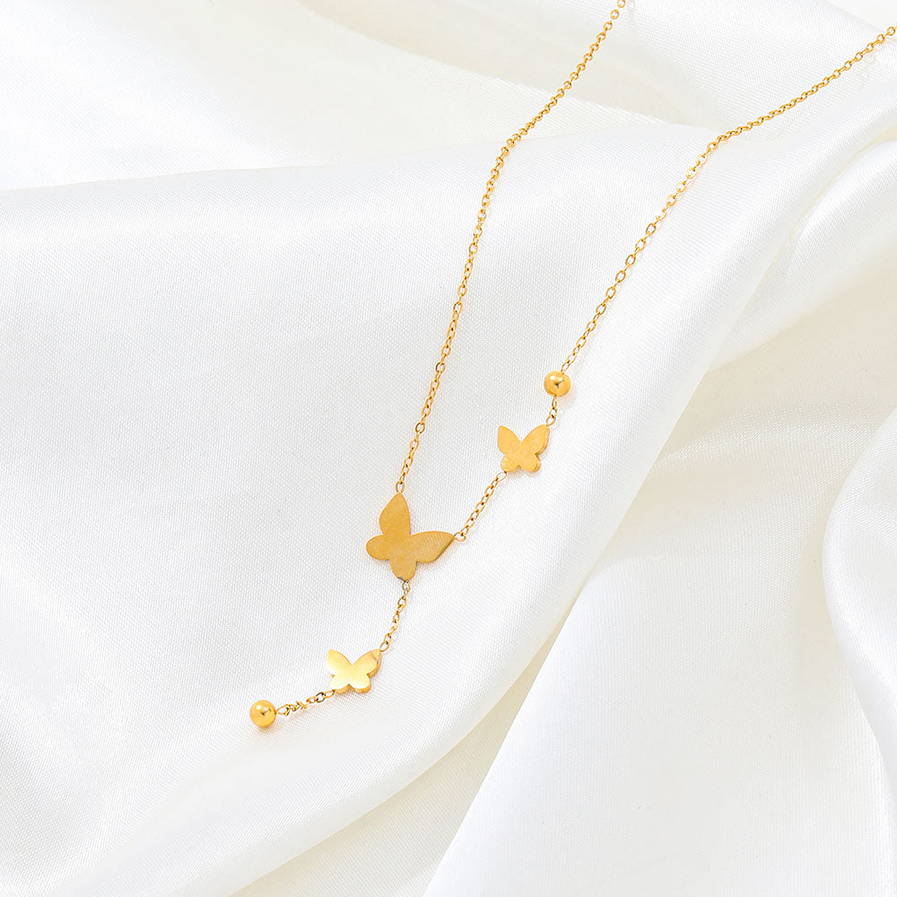 Butterfly Pendant Tassel Necklace | 18K Gold Plated