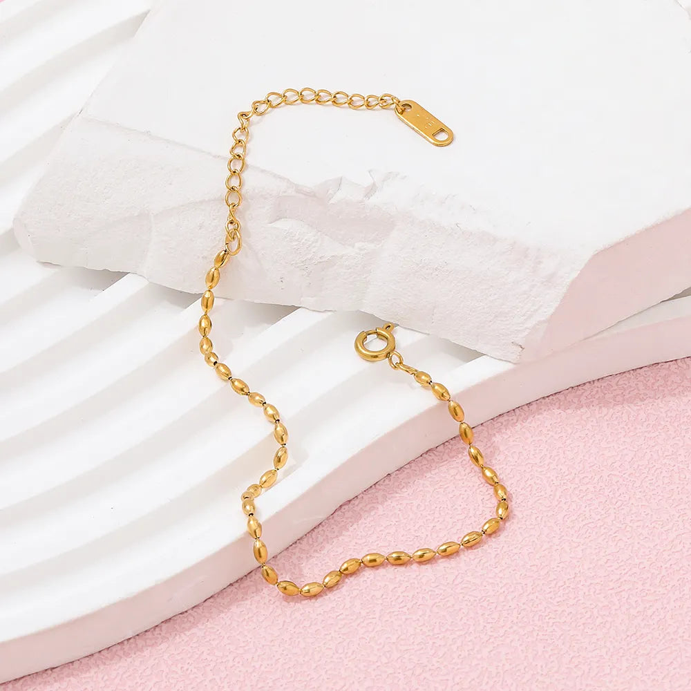 Oval Beads 18K Gold Plated String Bracelet