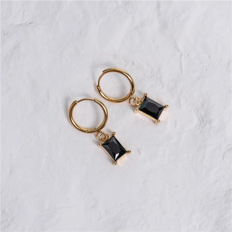 Mini Rectangle 18K Gold Plated Hoop Earrings