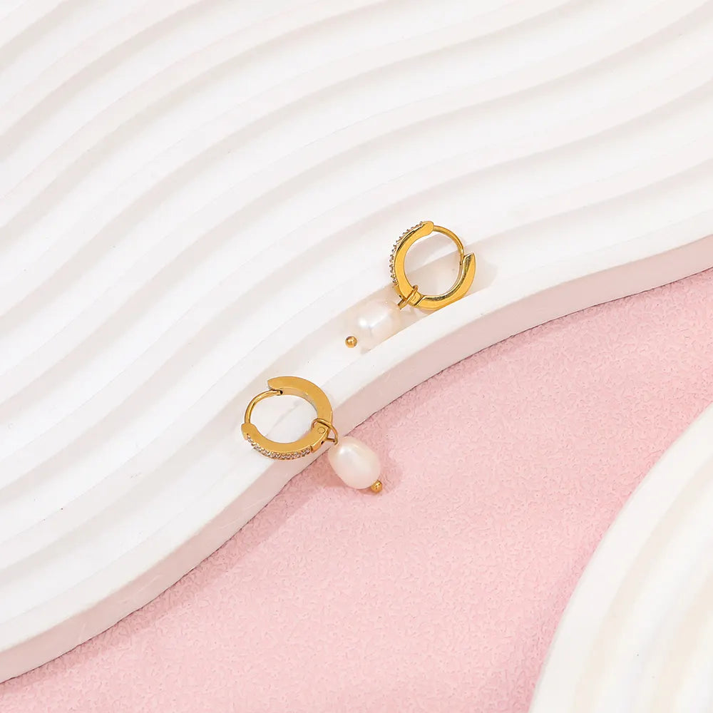 Pearl Huggies 18K Gold Plated Earrings