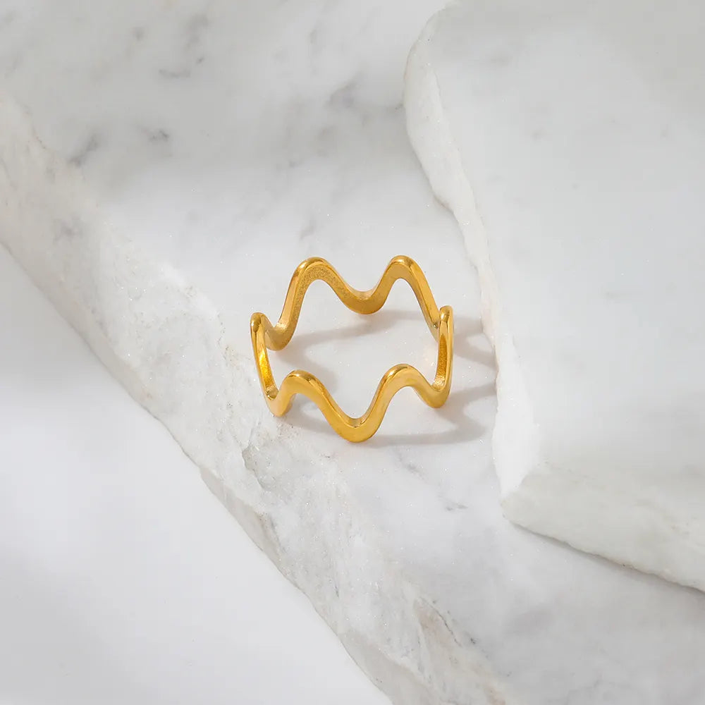 Simple Minimalist 18K Gold Plated Wave Ring
