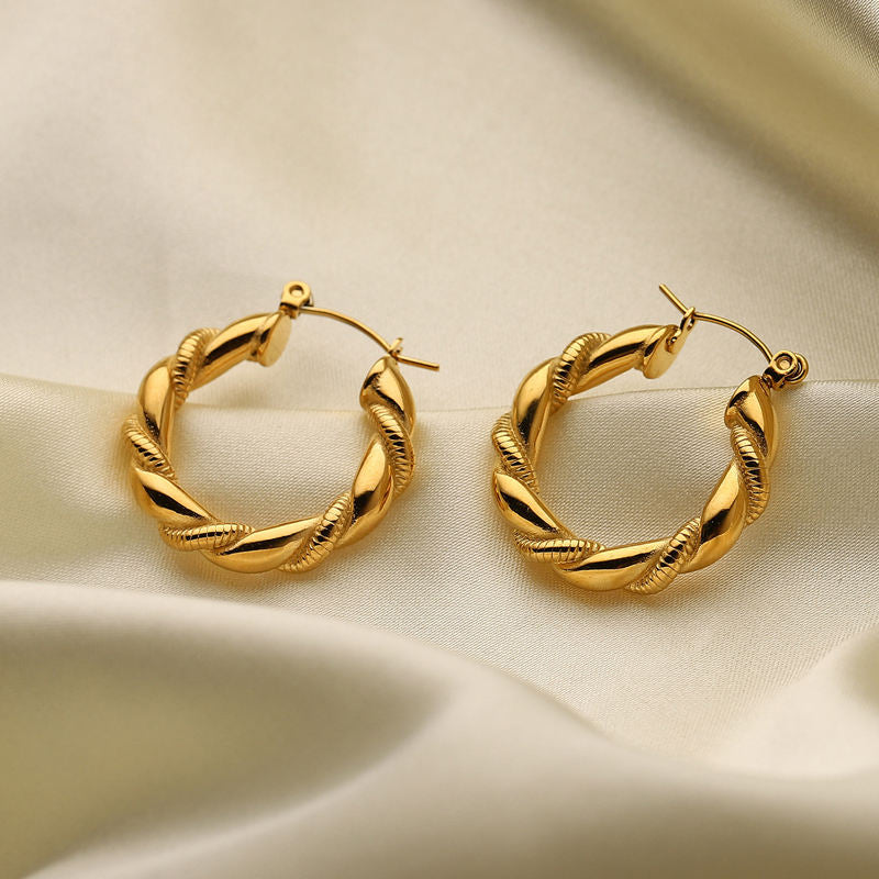 Retro Twisted 18K Gold Plated Hoop Earrings