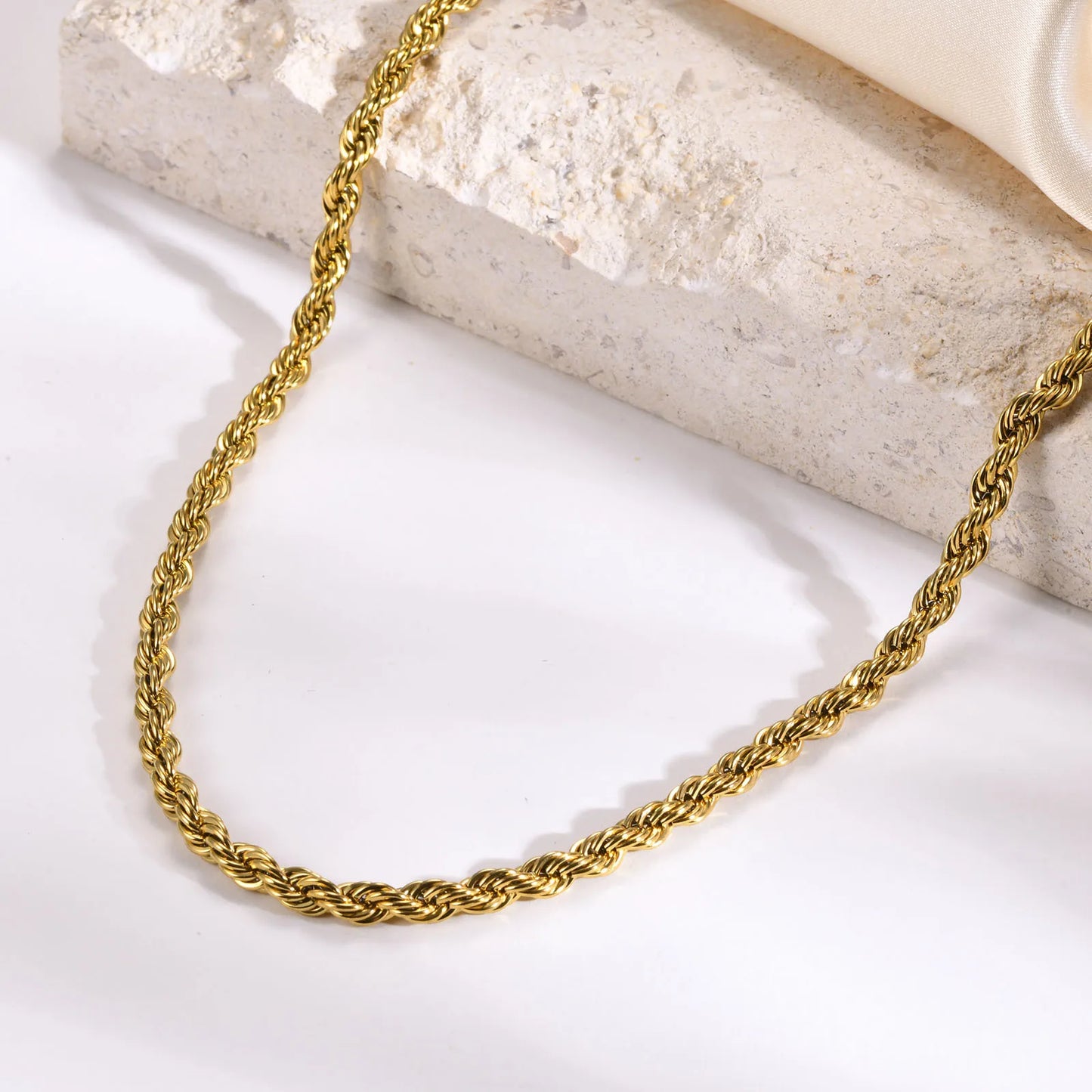 Simple Rope Chain 18K Gold Plated Necklace