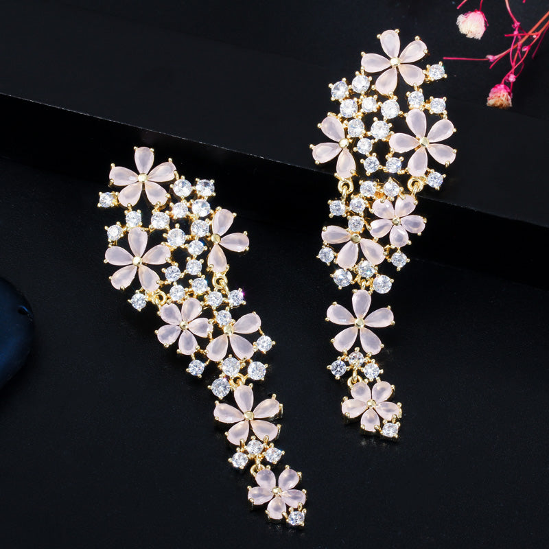Cluster Flower Cubic Zirconia Drop Earrings