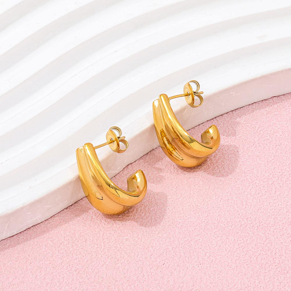 Double-layer C Shaped Earrings | 18K Gold Plated
