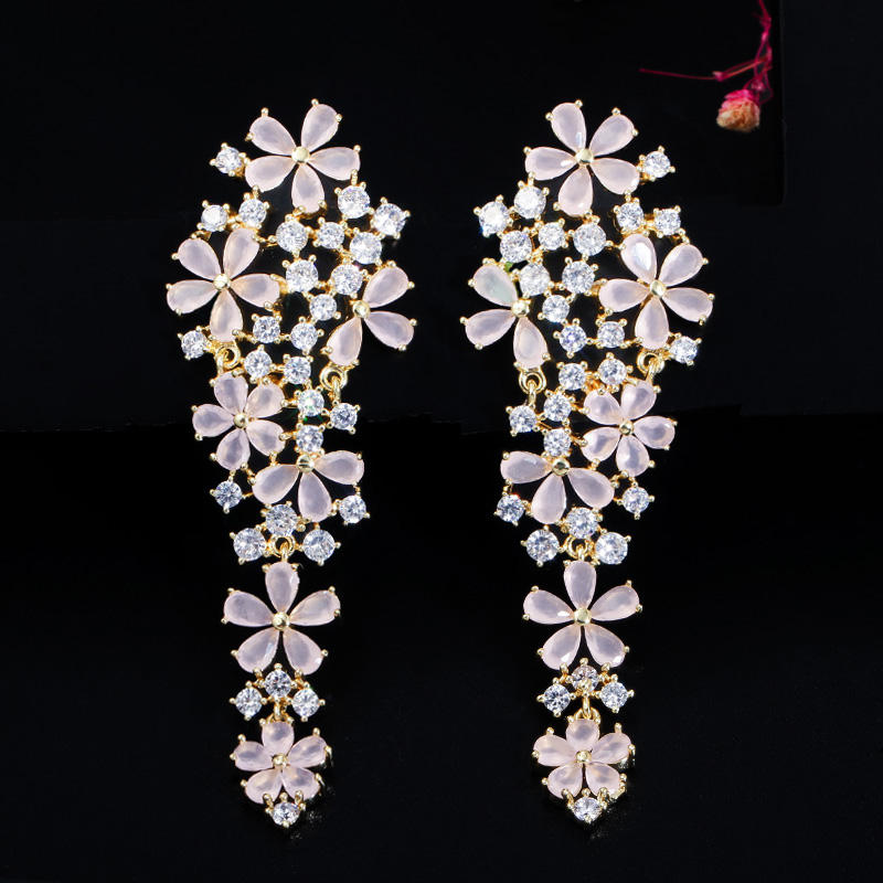Cluster Flower Cubic Zirconia Drop Earrings