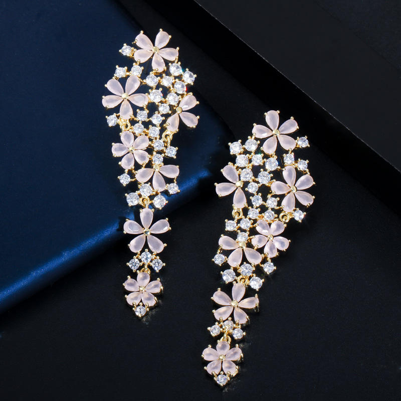 Cluster Flower Cubic Zirconia Drop Earrings